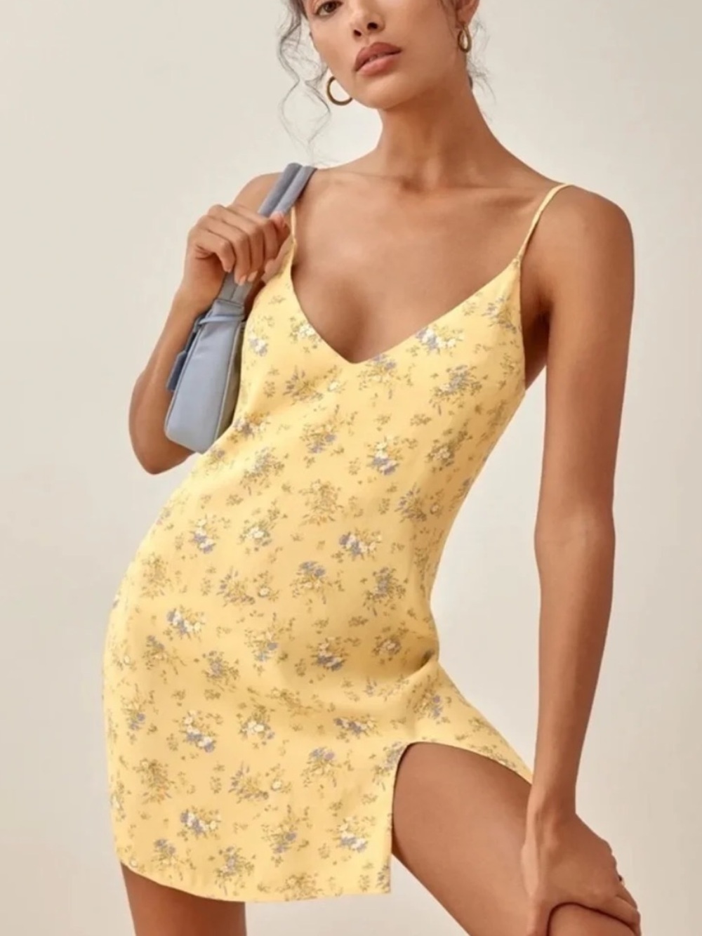 Reformation Marlowe Mini Slip Dress in Yellow Felicity Floral